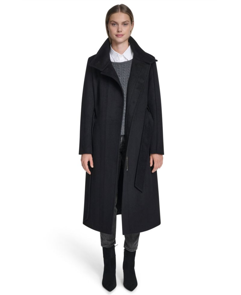 Women's Asymmetric Belted Long Wool-Blend Coat