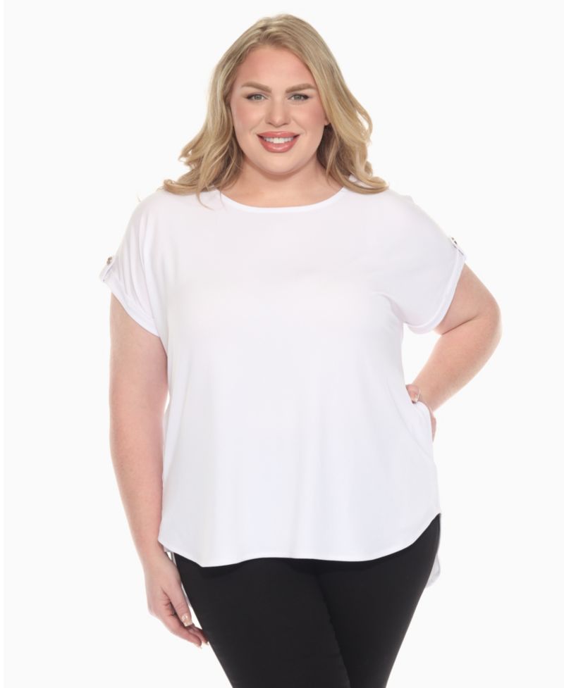 Plus Size Folded Short Sleeve Solid Top