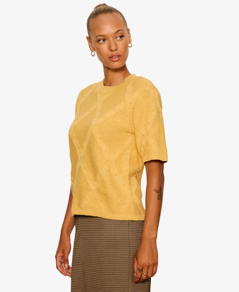 Petite Short-Sleeve Cotton Sweater T-Shirt