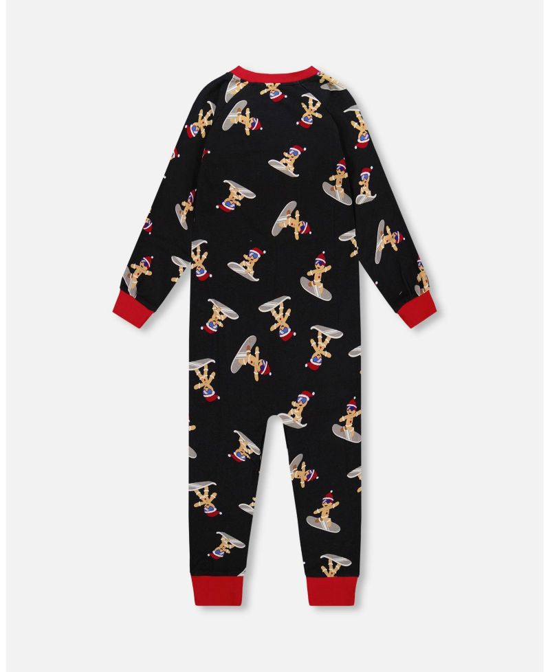 Baby Boy Cotton Interlock One-Piece Pajama Black Cookie Print - Baby