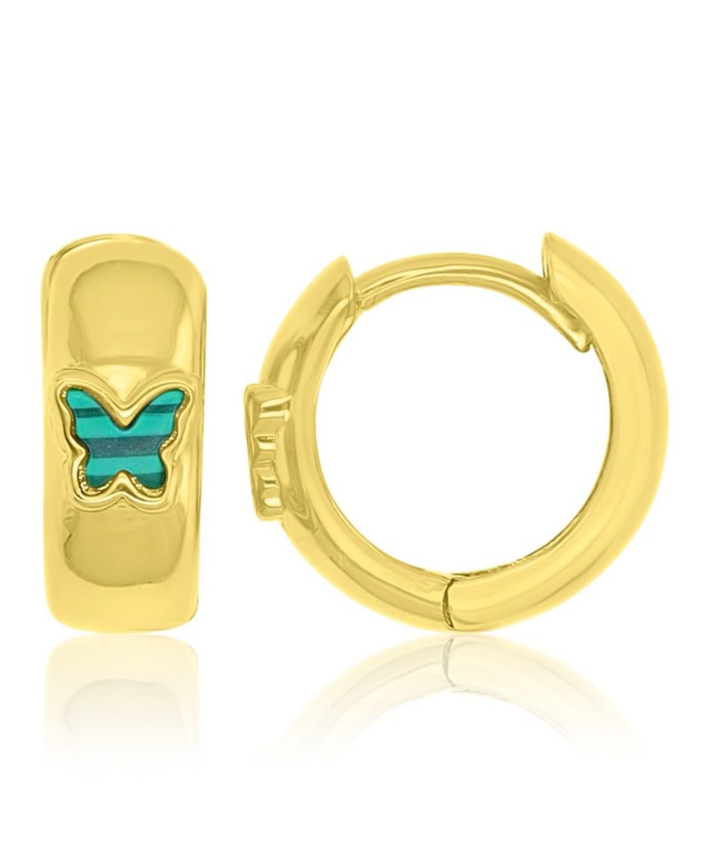 Simulated Malachite Butterfly Huggie Earrings in 14k Yellow Gold Over Sterling Silver