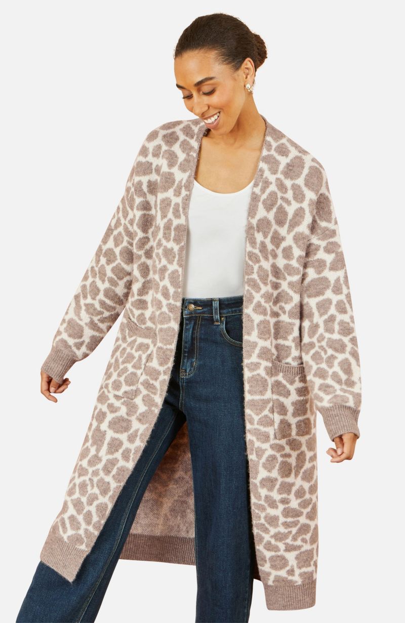 Women's Animal Print Intarsia Long Cardigan