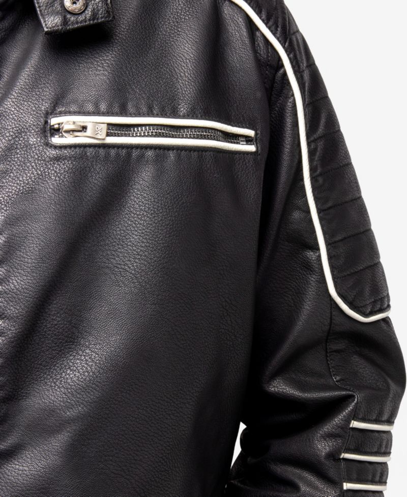 XRAY Men's Grainy PU Moto Jacket With Hood and Faux Shearling Lining