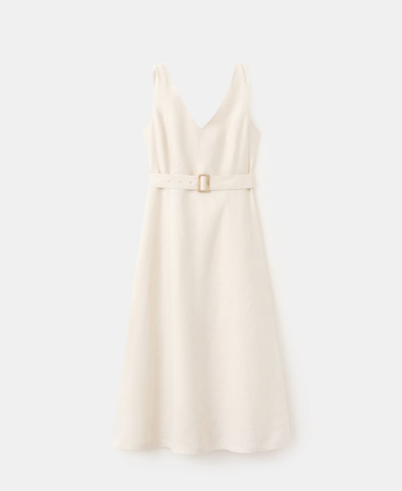 Women's Belt Linen Midi-Dress