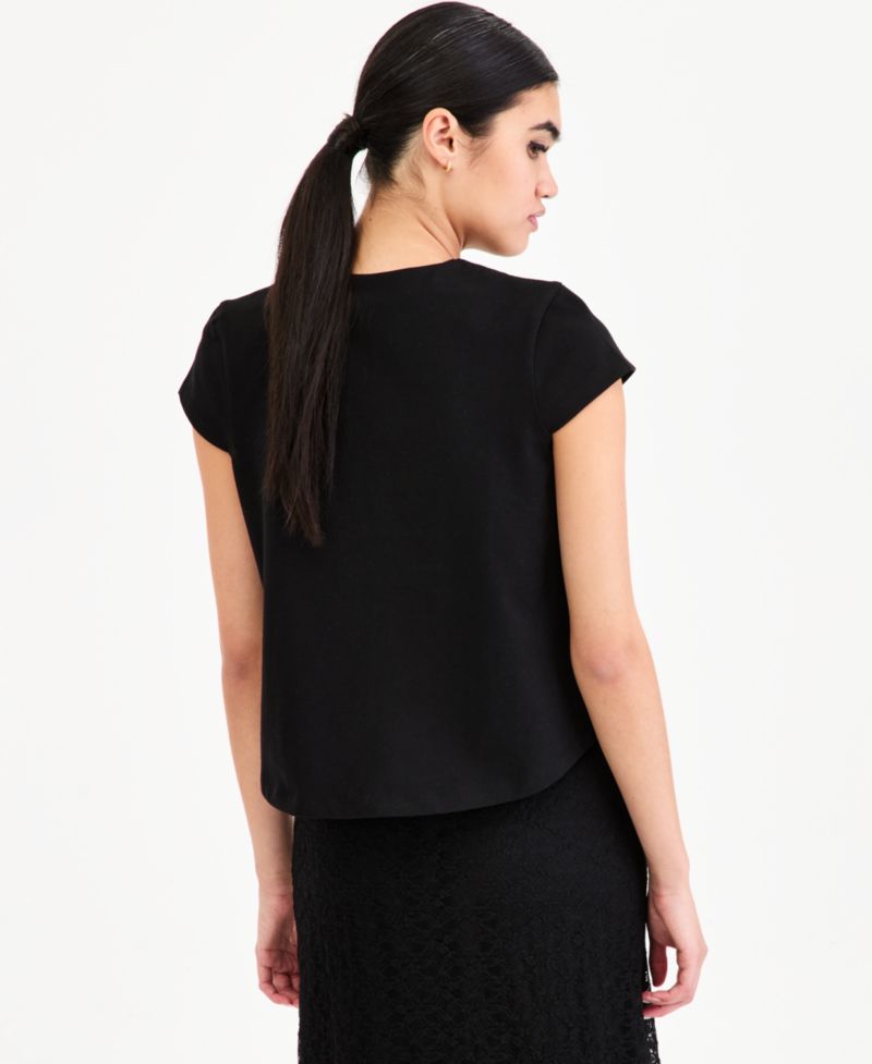 Women's High-Low Cotton Cap-Sleeve Top