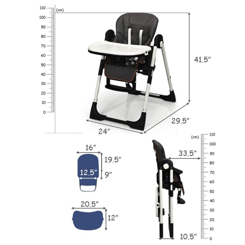Foldable Baby High Chair with Adjustable Height and Recline