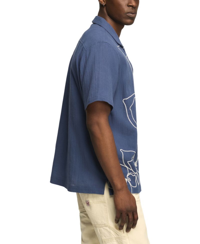 Men's Floral Embroidered Motif Camp Shirt