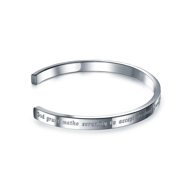 Serenity Prayer Religious Mantra Cuff Bracelet Silver Tone Stainless Steel