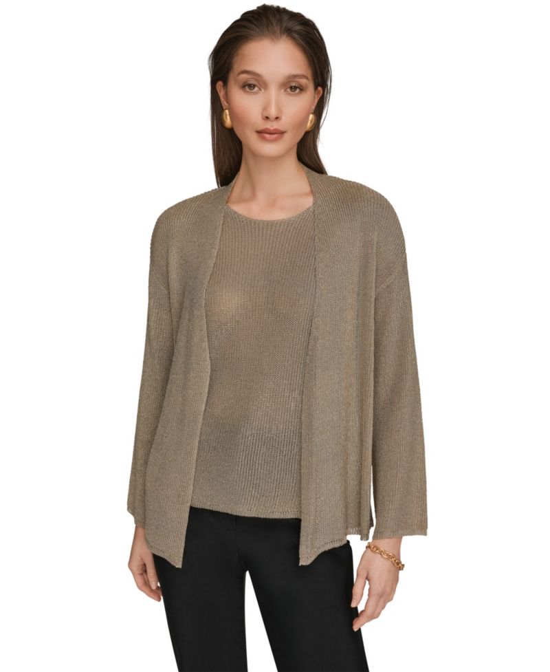 Women's Metallic V-Neck Long-Sleeve Cardigan