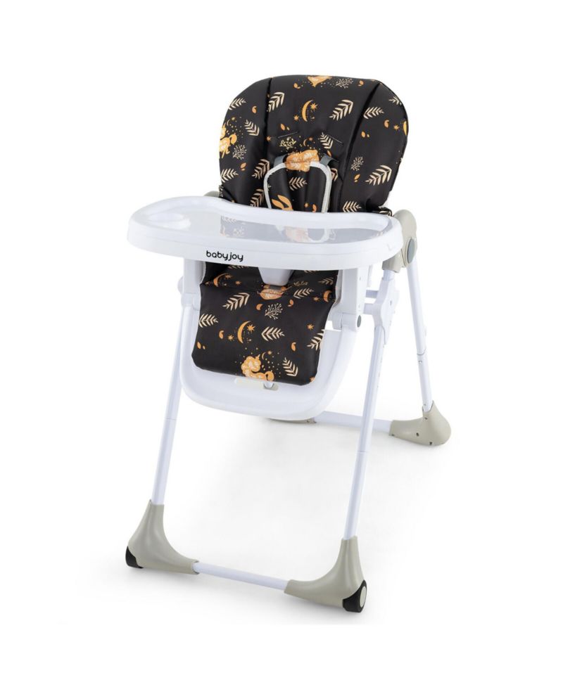 Toddler High Chair w/ 7 Height and 3 Footrest Adjustable Cup holder 2 Wheels