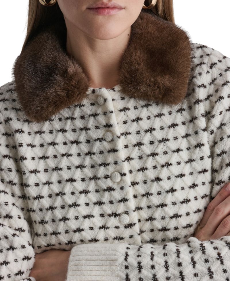 Women's Long-Sleeve Faux Fur Collar Cardigan