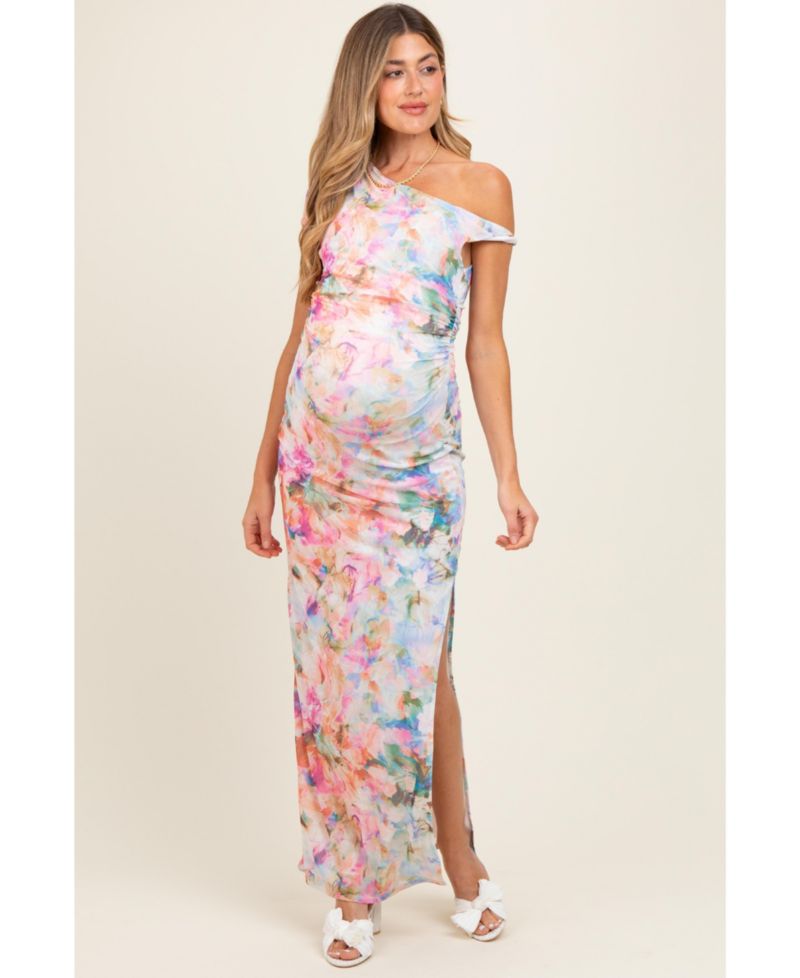 Women's Floral One Shoulder Side Slit Maxi Dress