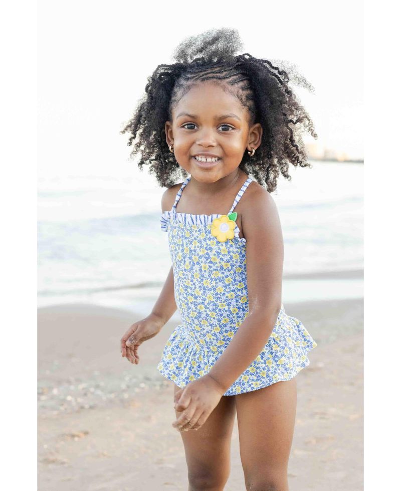 Toddler Girls Floral Skirted Swimsuit with Flower
