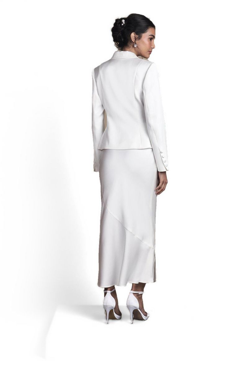 Women's Satin Side-Split Fitted Midi Skirt