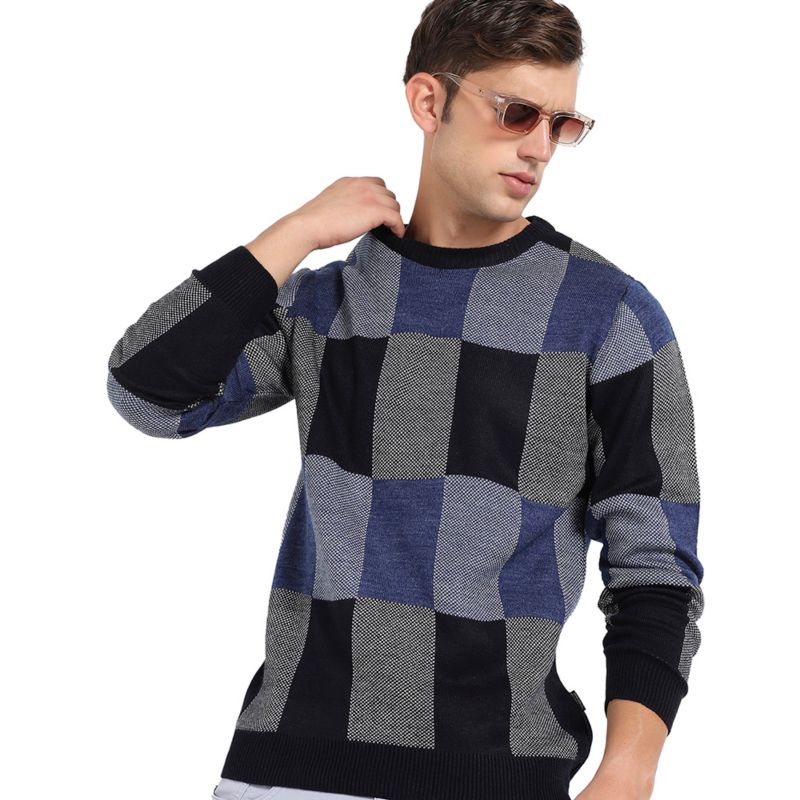 Men's Blue Block Check Pullover Sweater