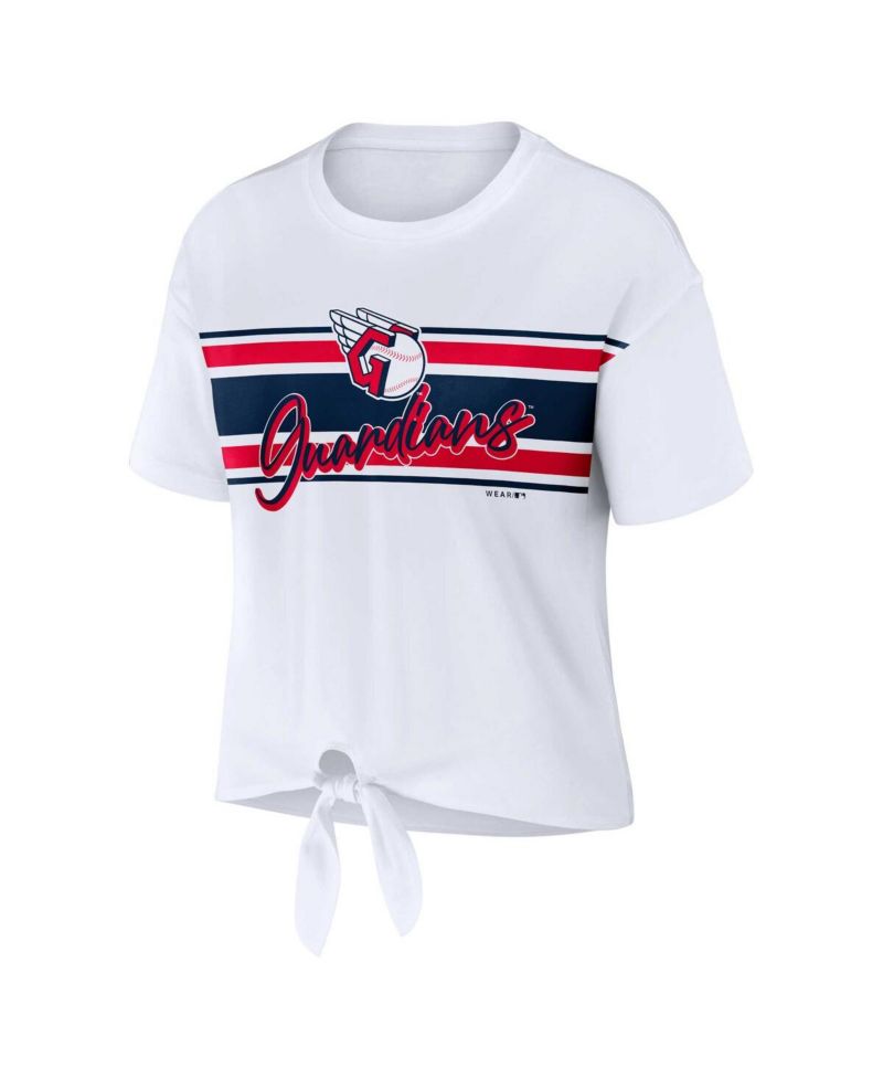 Women's White Cleveland Guardians Front Tie T-shirt