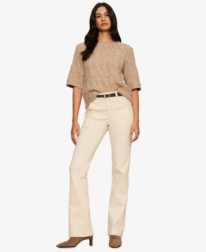 Women's Pointelle Short-Sleeve Crewneck Sweater Tee