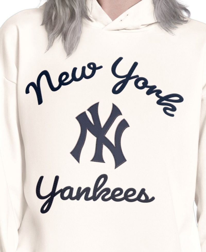 Women's Cream New York Yankees Baseline Hoodie Sweatshirt