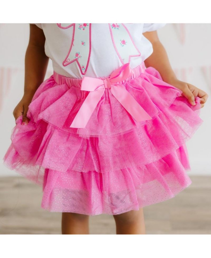 Little and Big Girls Raspberry Bow Tiered Tutu Skirt