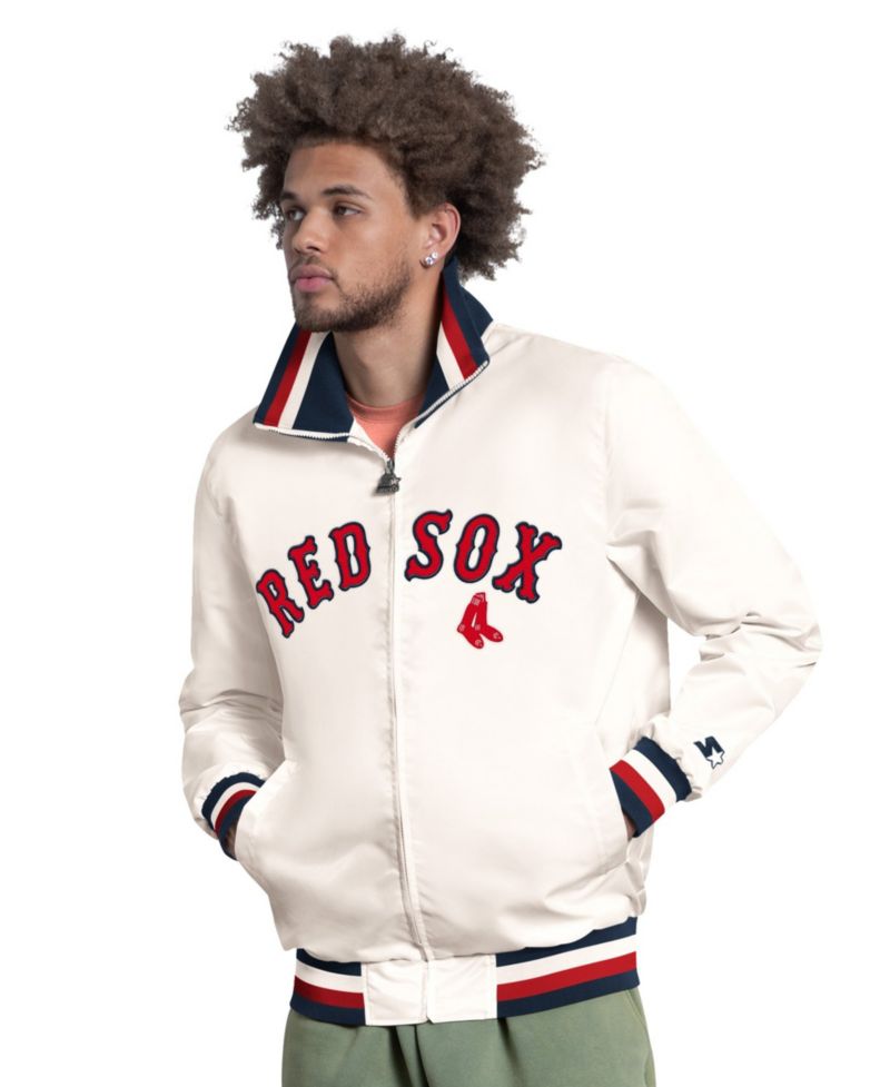 Men's White Boston Red Sox The Captain Cooperstown Logo Full-Zip Varsity Jacket
