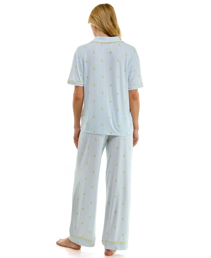 Women's Notch Collared Top and Pajama Pants, 2-Piece Set