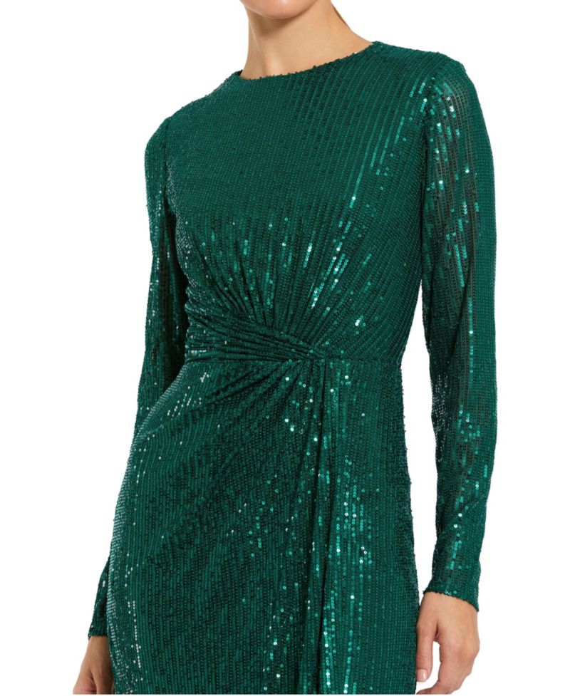 Women's Sequin Long Sleeve High Neck Column Gown