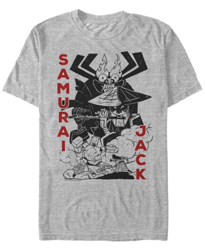 Men's Samurai Jack Aku Battle Woodblock Print Short Sleeve T- shirt