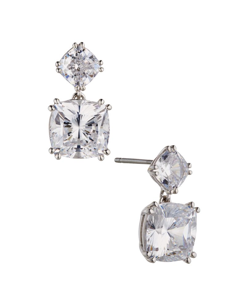 Cushion Cut Drop Earring in Silver-Tone