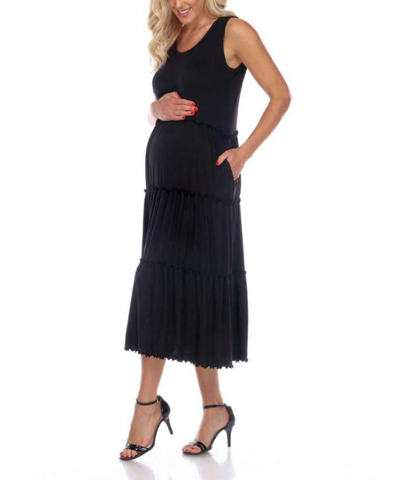 Maternity Plus Size Scoop Neck Tiered Midi Dress