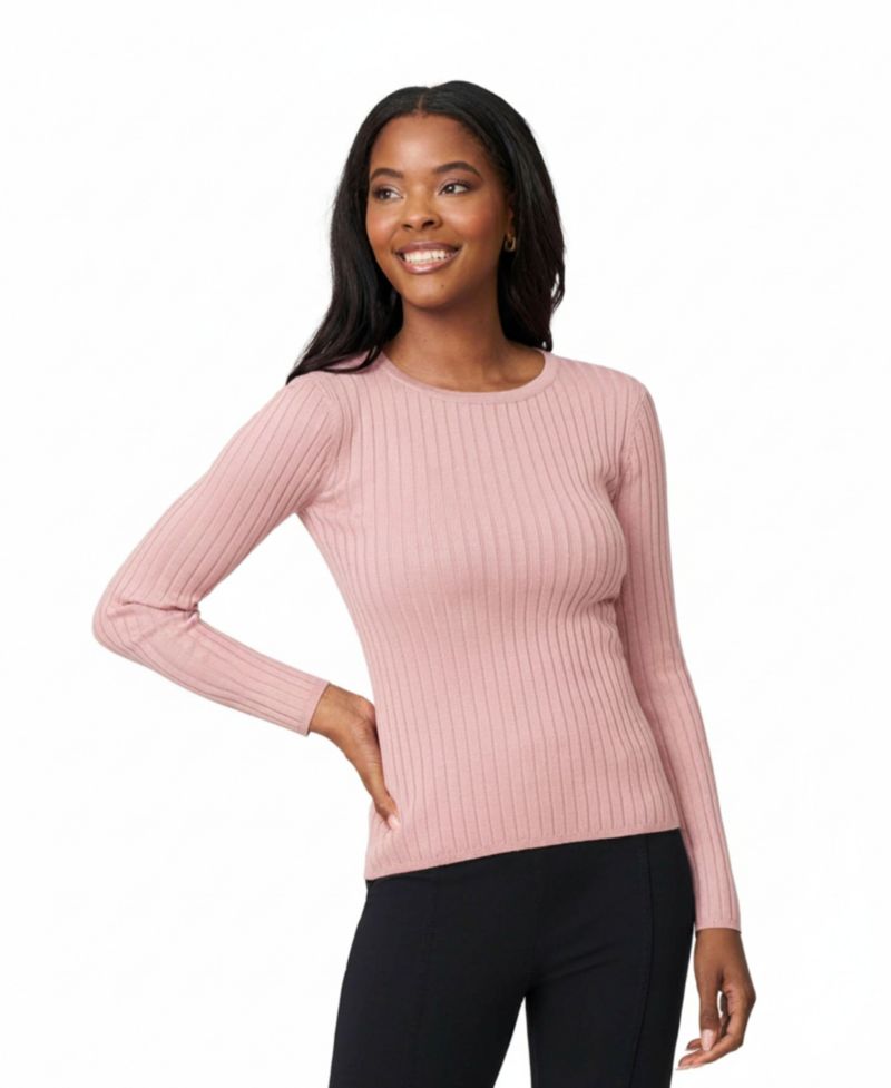 Womens Crewneck Ribbed-Knit Sweater
