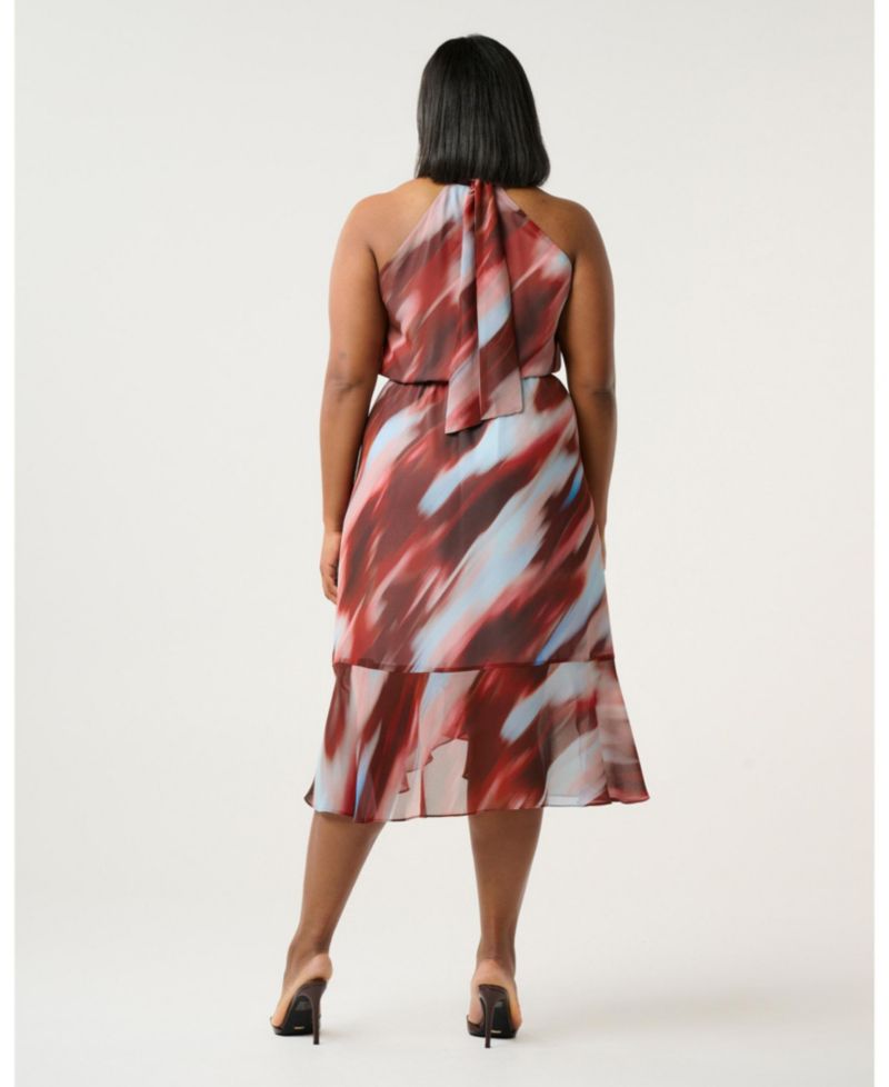Plus Size Madelena Print Halter Wrap Fit Flare Midi Dress