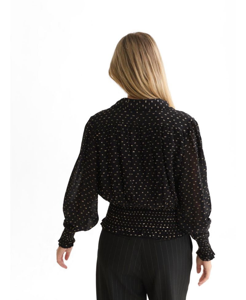 Women's Fil Coupe Smocked V-Neck Top