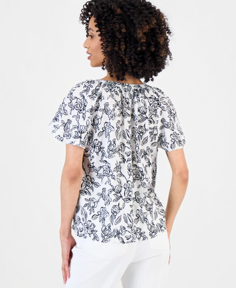 Women's Split-Neck Flutter-Sleeve Top