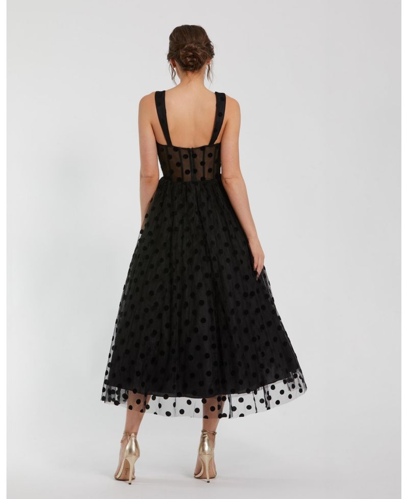 Women's Polka Dot Net Bustier A-Line Midi Dress