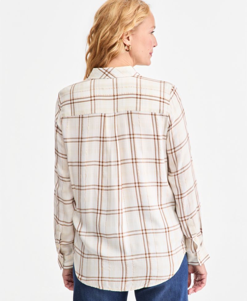 Women's Plaid Lurex Button-Up Perfect Shirt