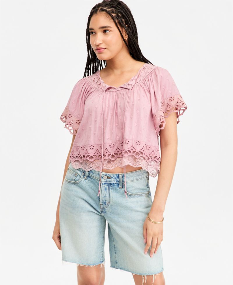 Women's Notch-Neck Lace Detail Top