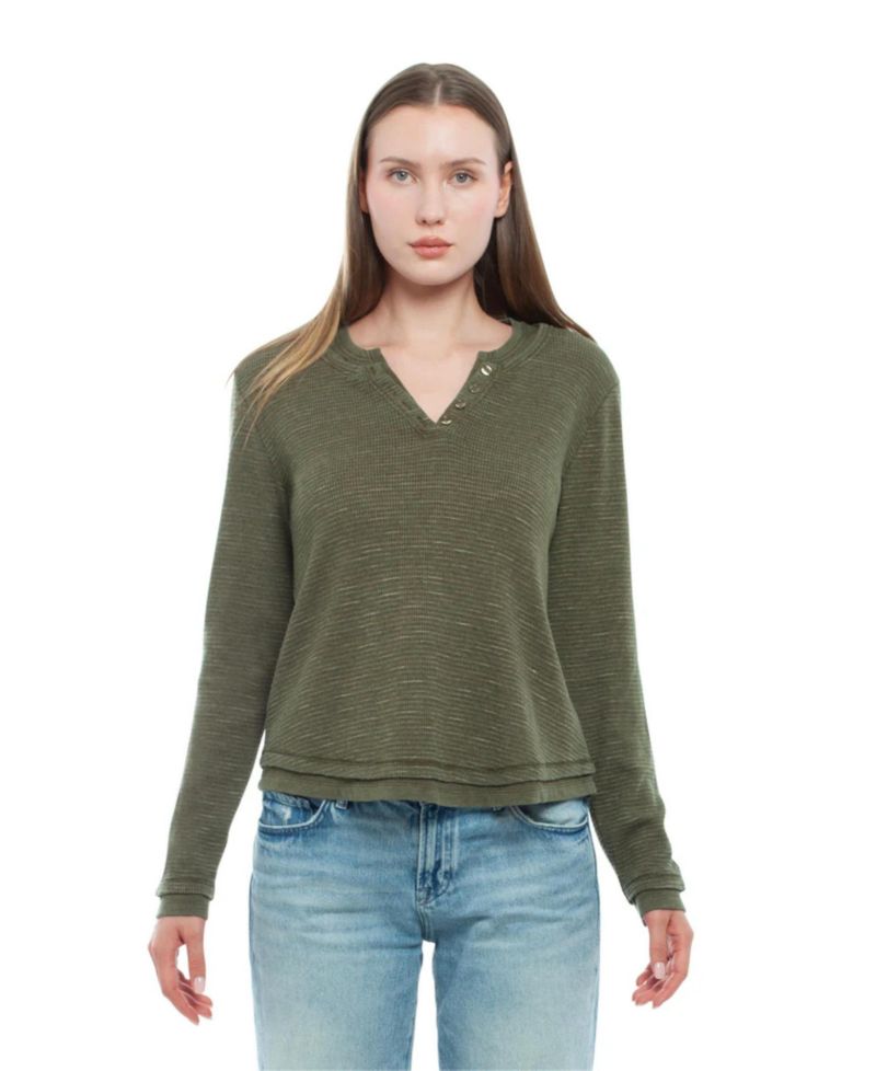Women's Long Sleeve Henley Mock Tee
