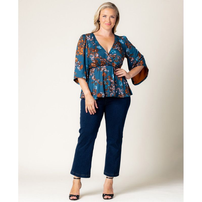 Plus Size Priscilla Peplum 3/4-Sleeve Surplice V-Neckline Top
