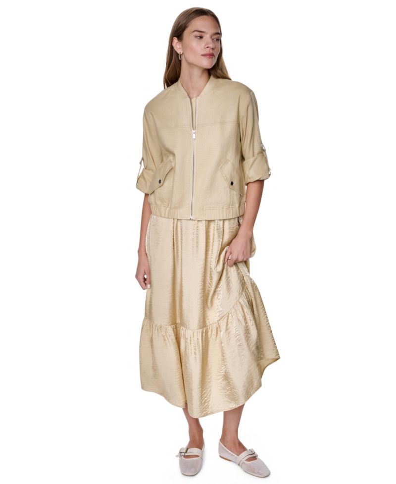 Women's Roll Tab Linen Bomber Jacket