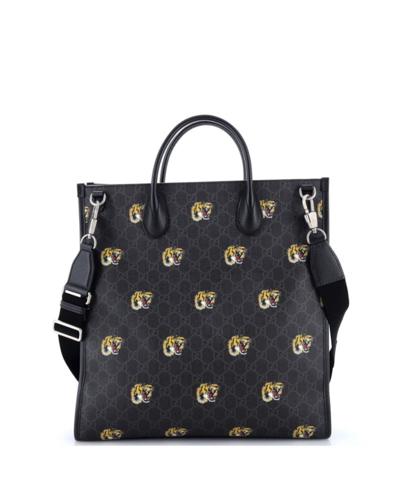Tall Interlocking G Patch Web Strap Convertible Tote Printed GG Coated Canvas