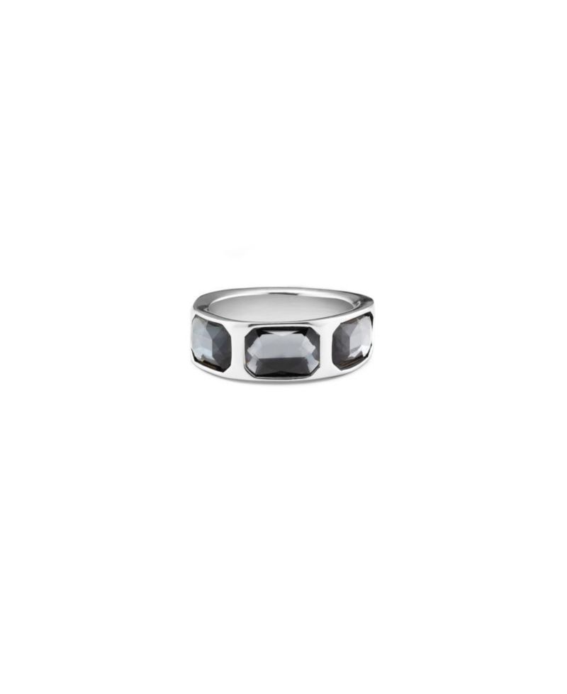 Three Faceted Crystals Emerald Cut Metal Alloy Ring