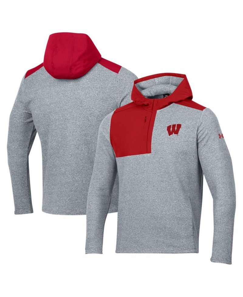 Men's Gray Wisconsin Badgers Survivor Fleece Hoodie Quarter-Zip Jacket