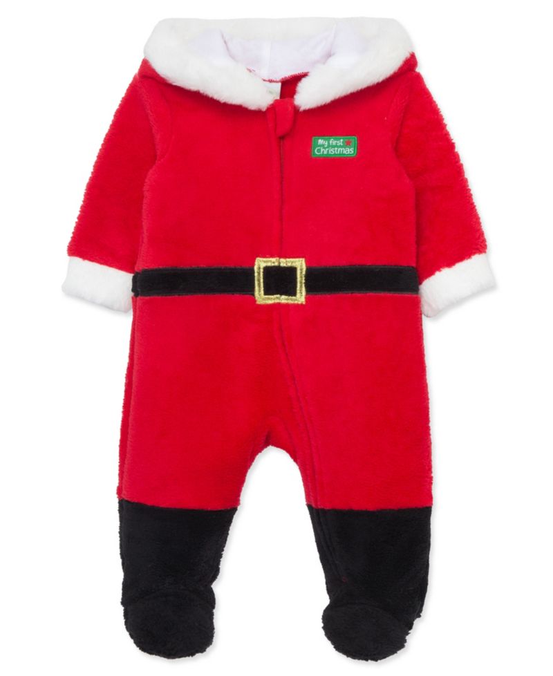 Baby Boy' Santa Minky Velour Footed Coveralls