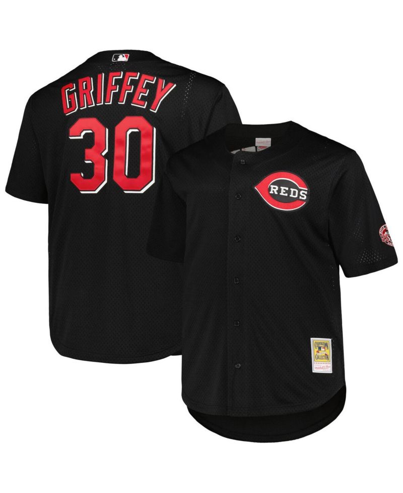 Men's Ken Griffey Jr. Black Cincinnati Reds Big and Tall Cooperstown Collection Batting Practice Replica Jersey