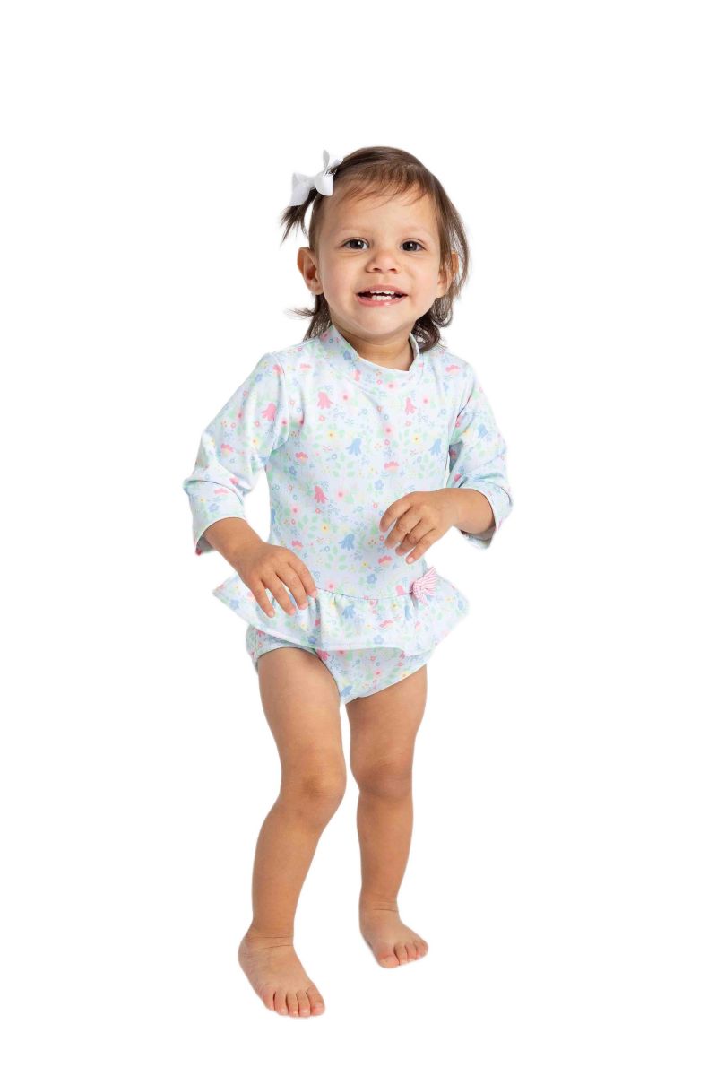 Baby Girl Floral Print One Piece Rashguard with Bow