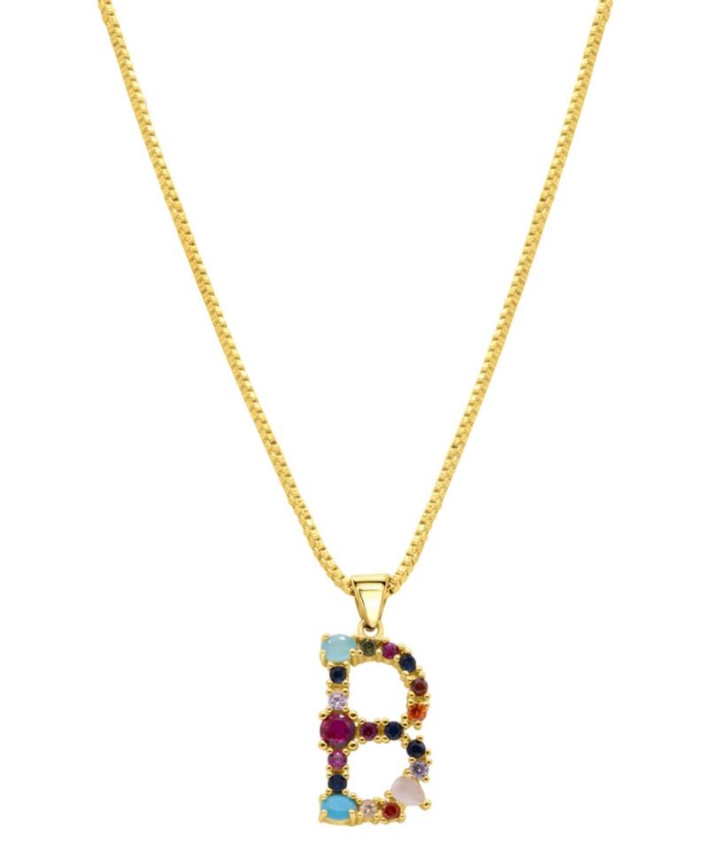14K Gold-Plated Multi Color Stone Initial Necklace
