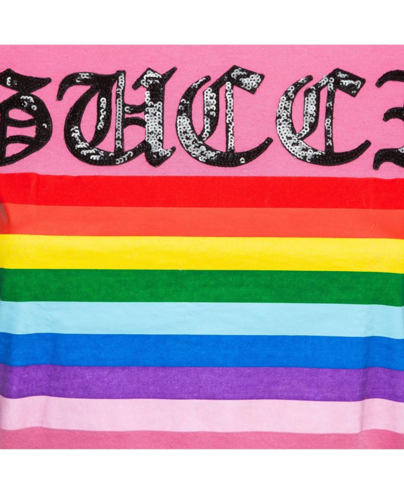Women's Rainbow Stripe Sequin Logo T-Shirt