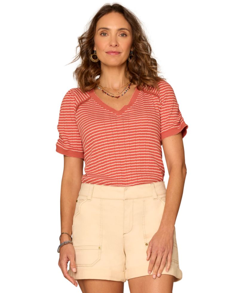 Petite Puff-Sleeve V-Neck Top