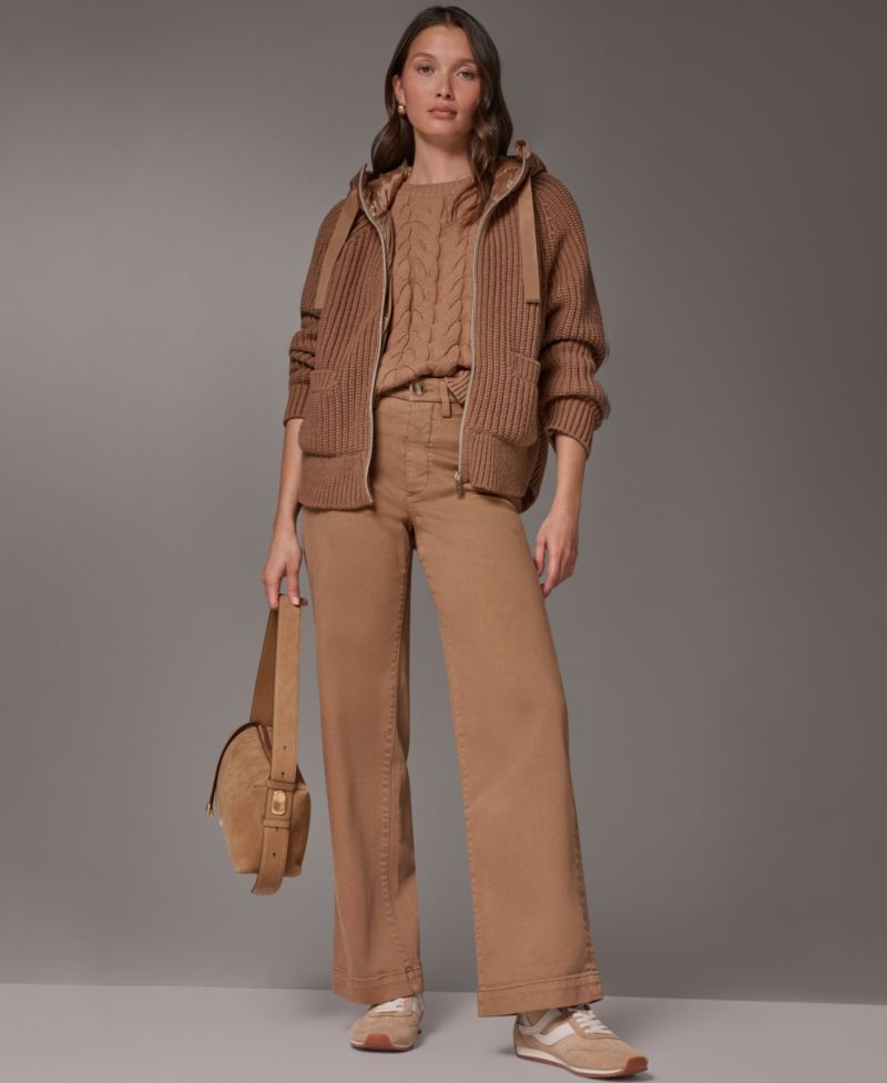 Women's Wool-Blend Hooded Mixed-Media Chunky Jacket