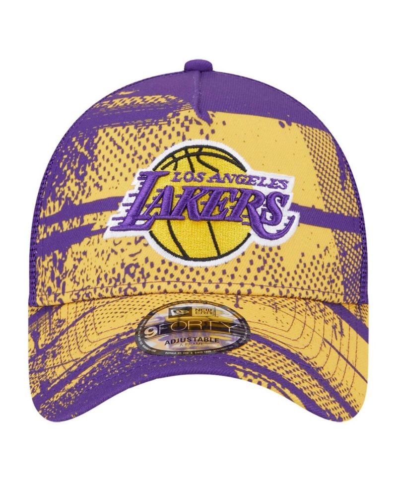 Men's Purple/Gold Los Angeles Lakers Tip Off A-Frame Trucker 9FORTY Adjustable Hat